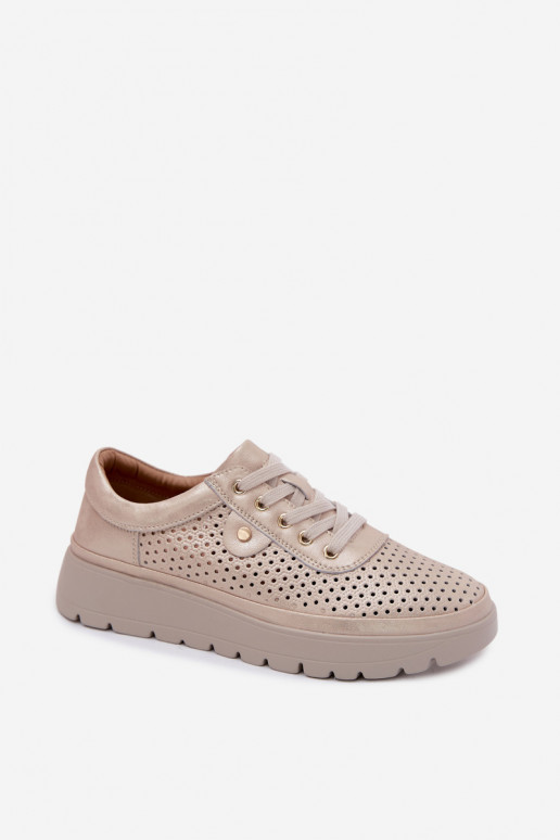 Gouden geperforeerde leren schoenen voor dames Vinceza 79629