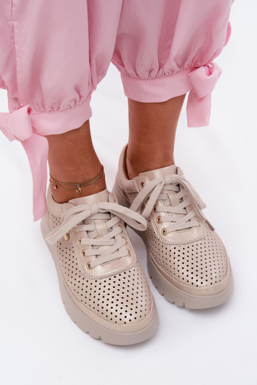 Chaussures en cuir perforé dorées pour femmes Vinceza 79629