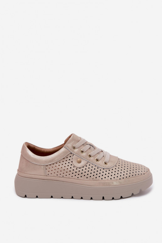 Chaussures en cuir perforé dorées pour femmes Vinceza 79629