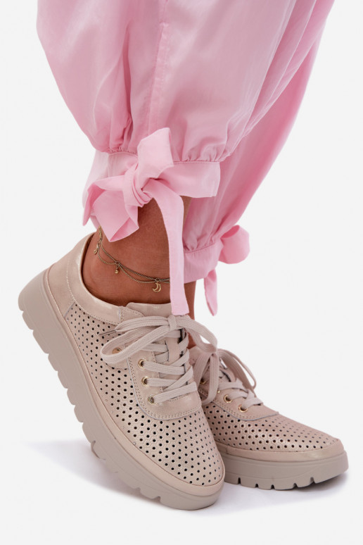 Peau avec des éléments ajourés chaussures Féminin Vinceza 79629 couleur dorée