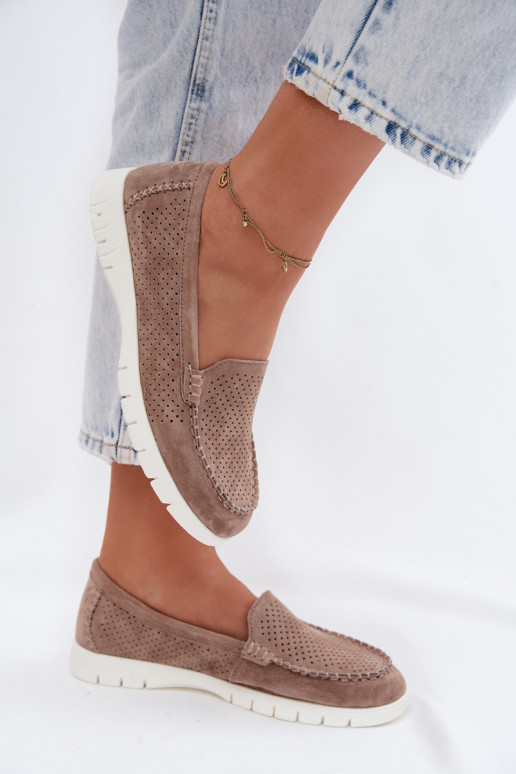 Zandkleurige faux suede dames mocassins Vinceza 95360