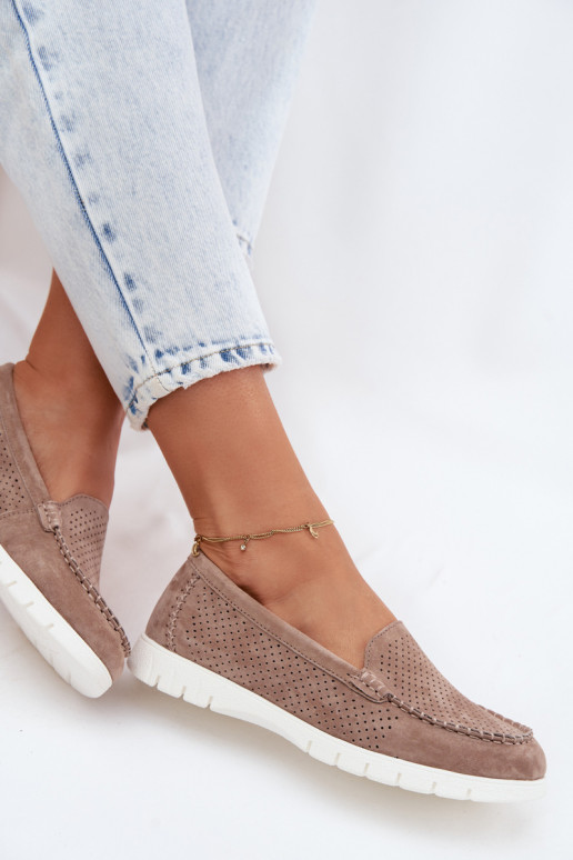Zandkleurige faux suede dames mocassins Vinceza 95360