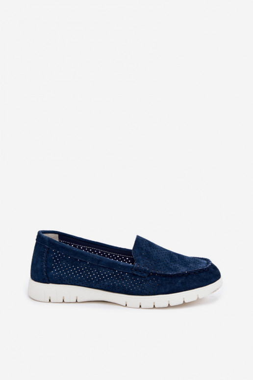 Donkerblauwe faux suede dames mocassins Vinceza 95360