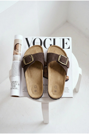 Chaussons en daim chocolat pour femmes avec boucles Emiline