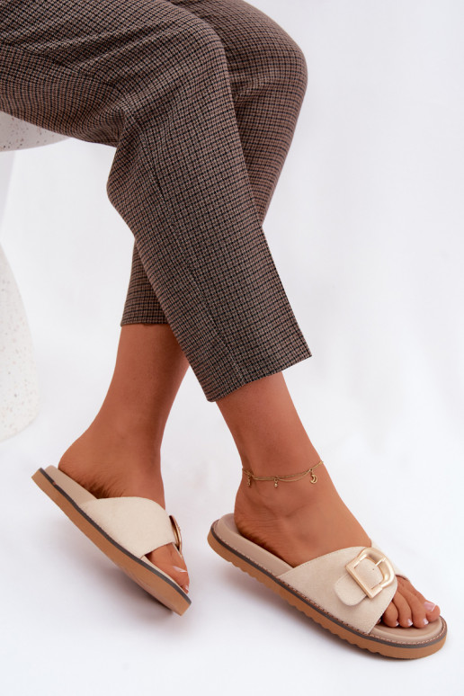Chaussons en ivoire pour femmes avec boucles dorées Elviane