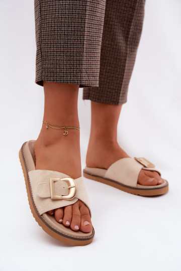 Ivory kleurige dames slippers met gouden gespen Elviane 2