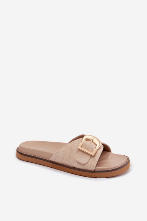 Ivory kleurige dames slippers met gouden gespen Elviane