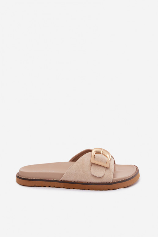 Ivory kleurige dames slippers met gouden gespen Elviane