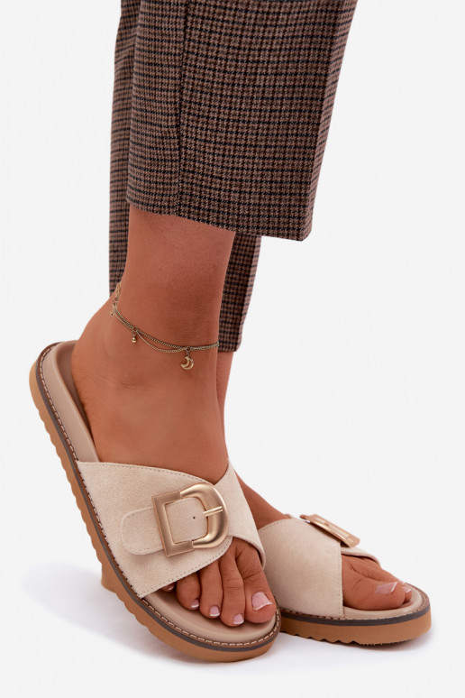 Damespantoffels met gouden gespen ivoor Elviane