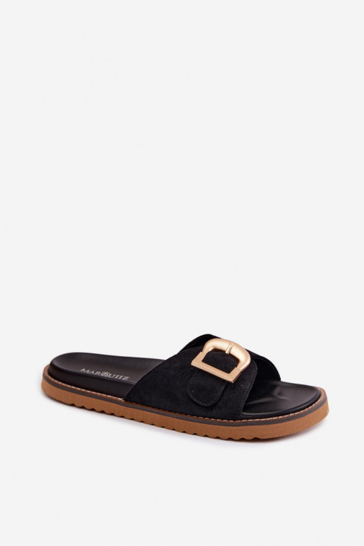 Zwarte dames slippers met gouden gespen Elviane