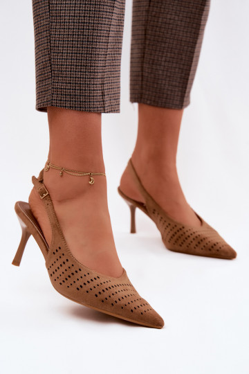 Sandales ajourées Féminin avec des talons finsImitacji en daimu marron Torielle 2