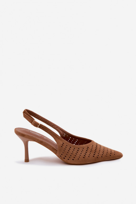 Durchbrochene Sandalen Feminin mit dünnen AbsätzenImitacji aus INildlederu braune Farbe Torielle