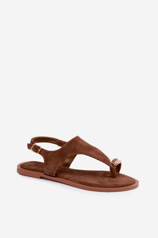 Gouden platte sandalen met faux suede details in bruin Jelviane