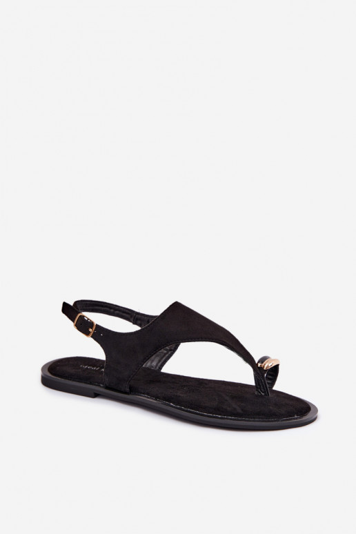Sandales plates dorées avec des détails en daim synthétique couleur noire Jelviane