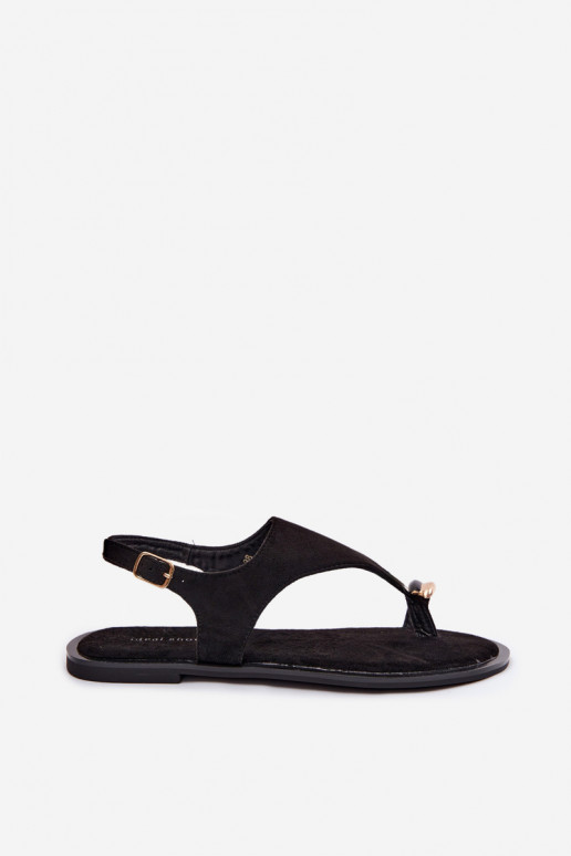 Sandales plates dorées avec des détails en daim synthétique couleur noire Jelviane