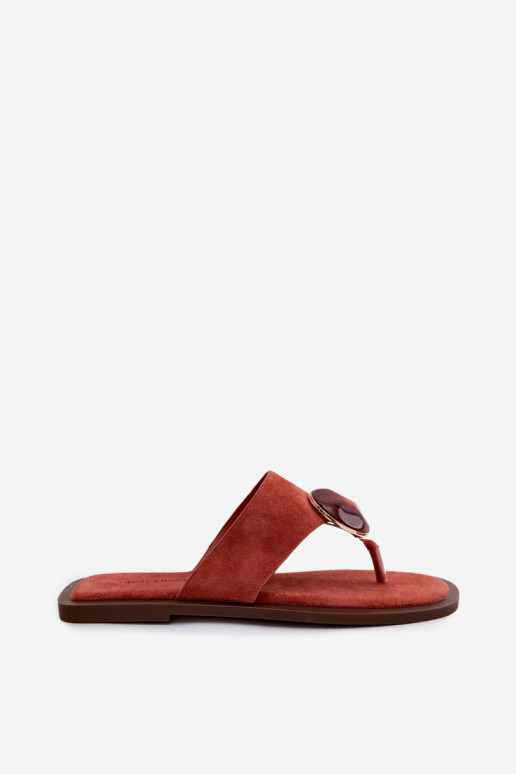 Chaussons plats orange avec des ornements en daim synthétique Selvessa