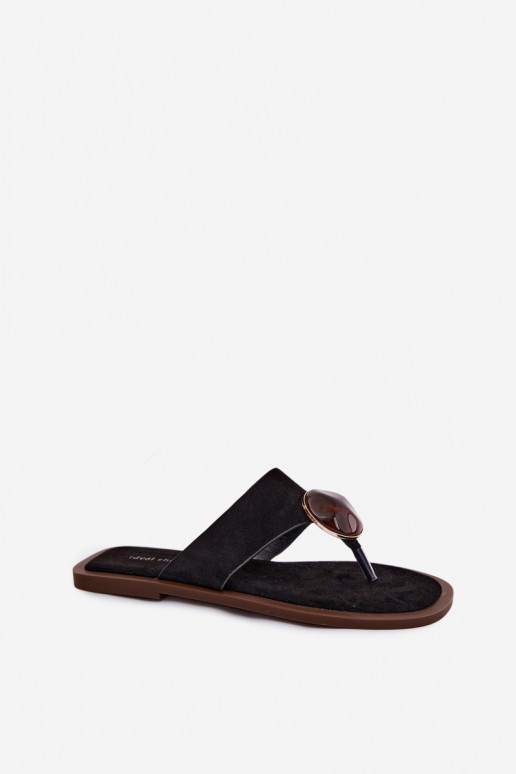 Zwarte platte slippers met faux suede ornamenten Selvessa