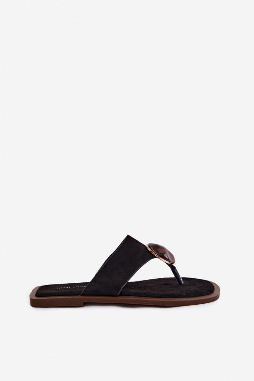 isocèle Chaussons Chaussons Féminin avec des ornements en daim écologiqueoÀe couleur noire Selvessa