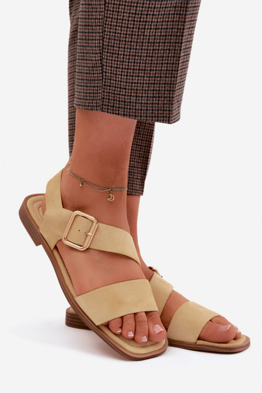 Sandales pour femmes jaunes avec de larges talons et des boucles dorées Verissea