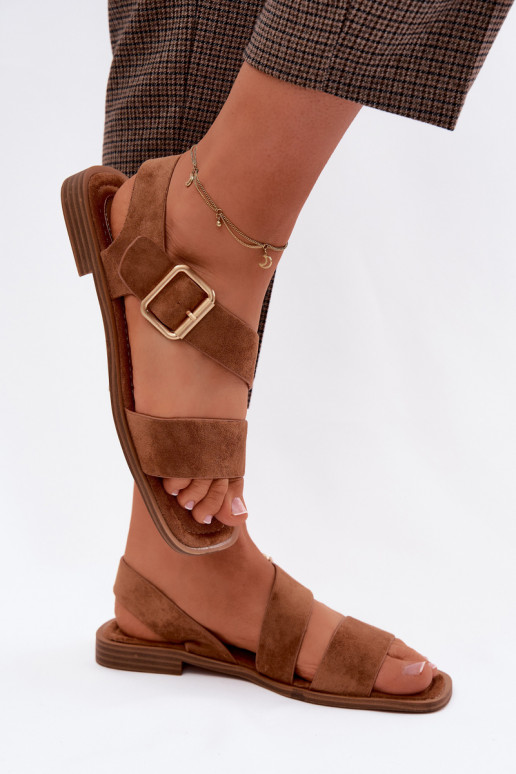 Bruine dames sandalen met brede hakken en gouden gespen Verissea