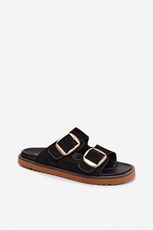 DamespantoffelsImitacji van suèdeu gouden kleur met gespen zInart Averia