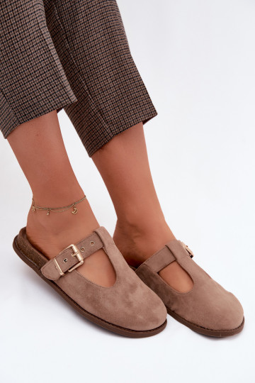 Chaussons pour femmes en daim synthétique couleur sable Melvia