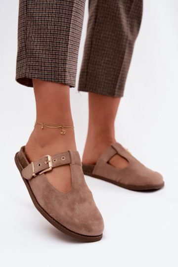 Pantoufles pour femmes MuleImitacji en daimu beige Melvia 2