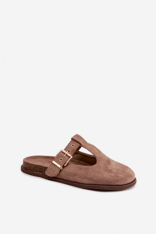 Dames slippers van faux suede in zandkleur Melvia