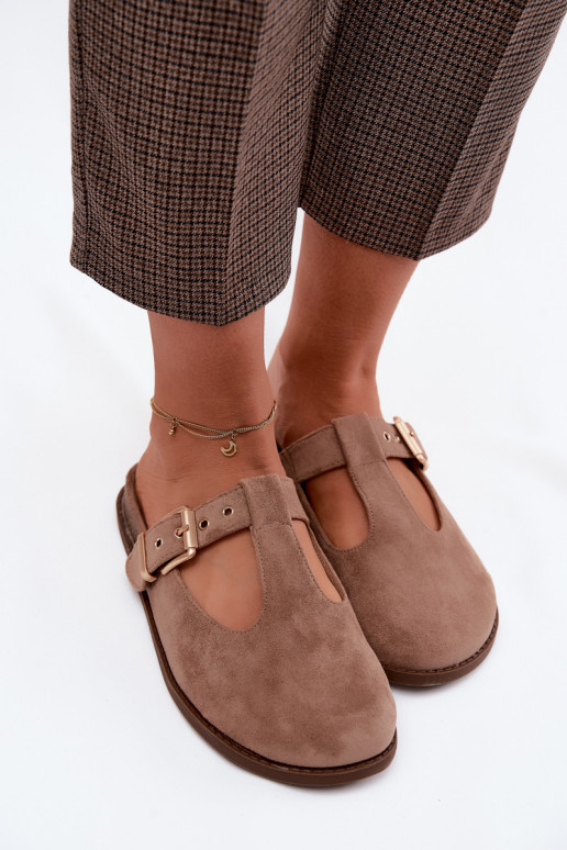 Dames slippers van faux suede in zandkleur Melvia