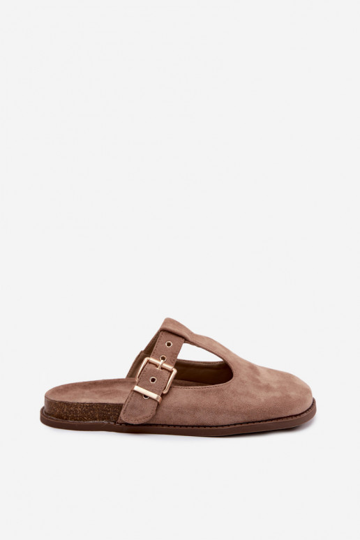 Chaussons pour femmes en daim synthétique couleur sable Melvia