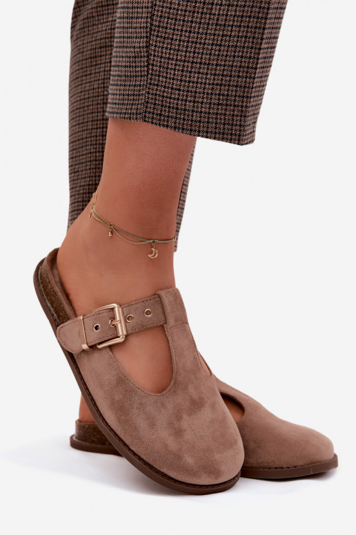 Chaussons pour femmes en daim synthétique couleur sable Melvia