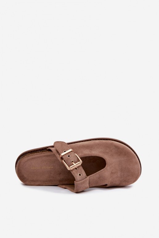 Dames slippers van faux suede in zandkleur Melvia