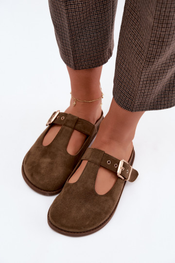 Pantoufles pour femmes MuleImitacji en daimu couleur kaki Melvia