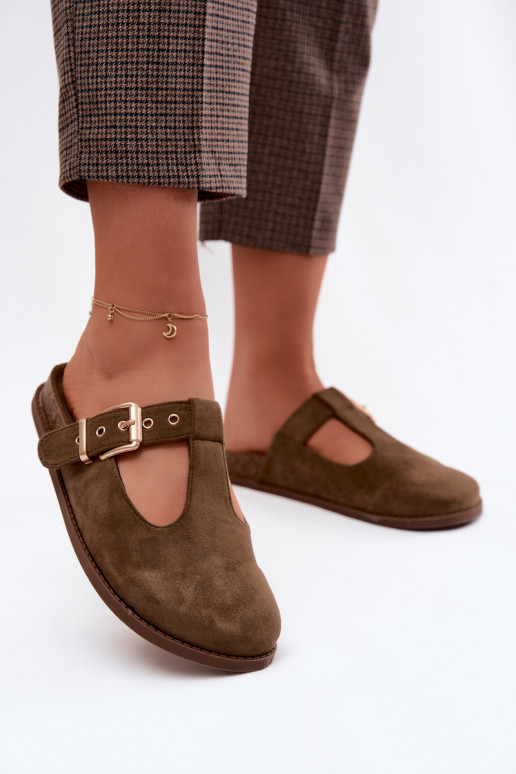 Pantoufles pour femmes MuleImitacji en daimu couleur kaki Melvia