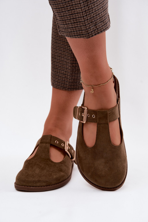 Dames slippers van faux suede in khaki kleur Melvia