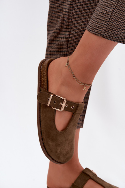 Dames slippers van faux suede in khaki kleur Melvia