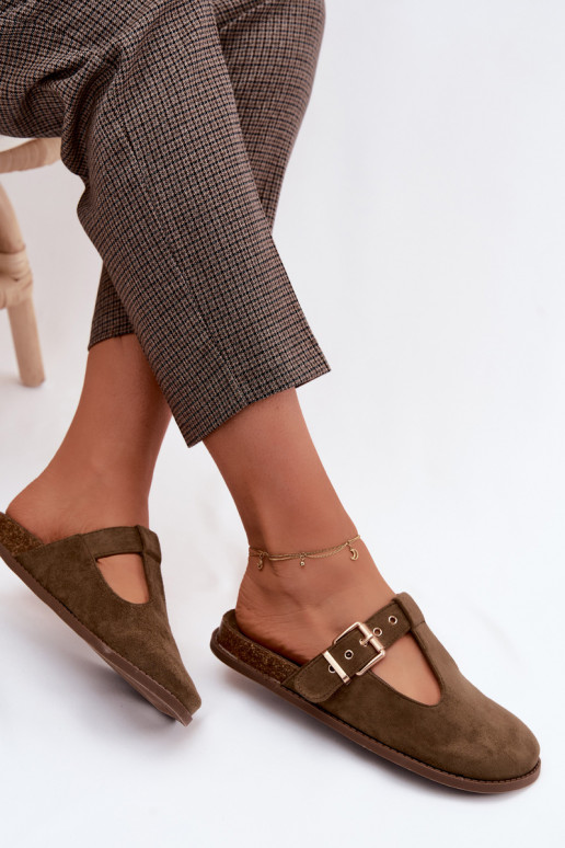 Chaussons pour femmes en daim synthétique couleur kaki Melvia