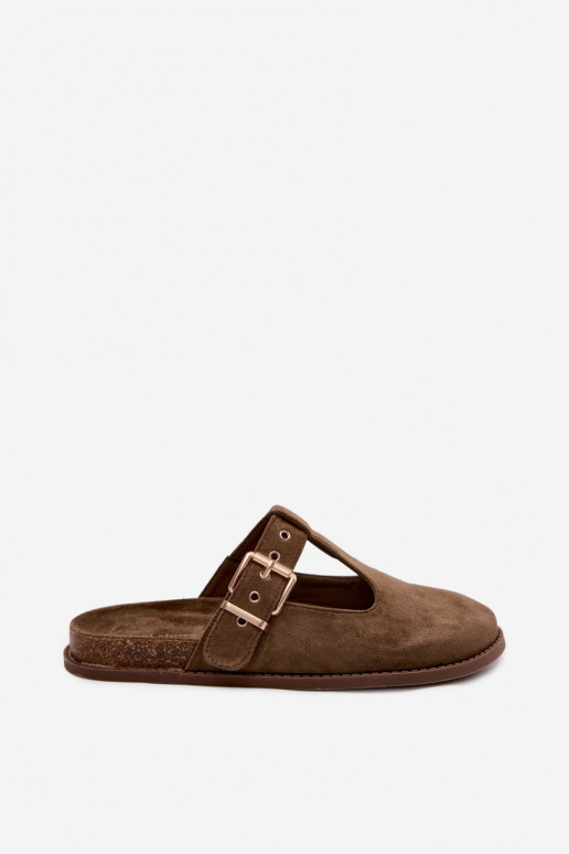 Dames slippers van faux suede in khaki kleur Melvia