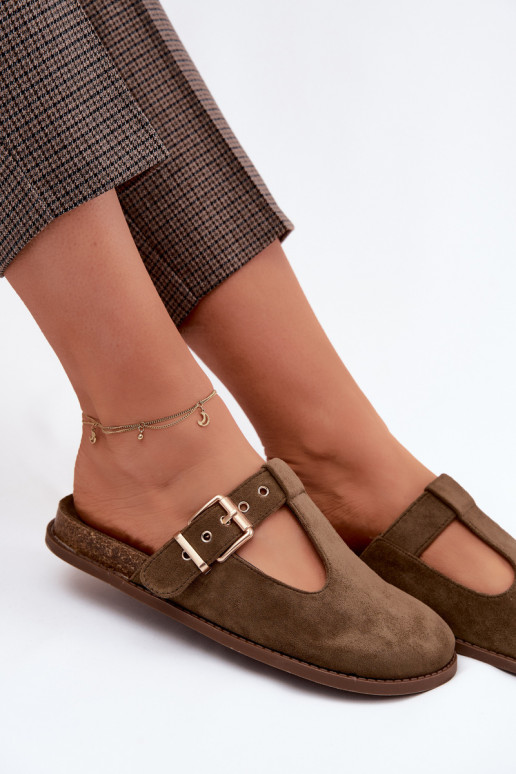 Pantoufles pour femmes MuleImitacji en daimu couleur kaki Melvia