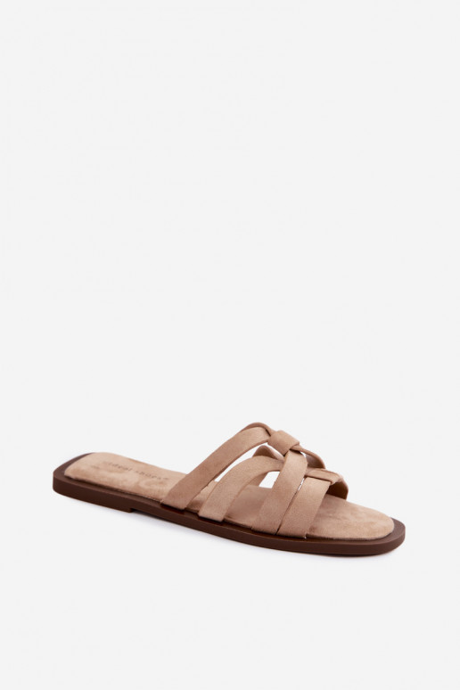 Chaussons pour femmes avec brides en daim synthétique couleur sable Calvia