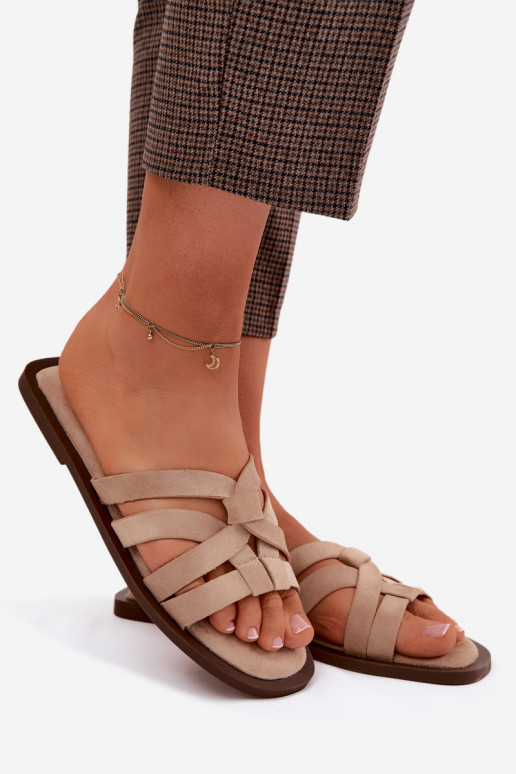 Slippers Dames plat Met Strepen Imitacja van suèdeu beige Calvia