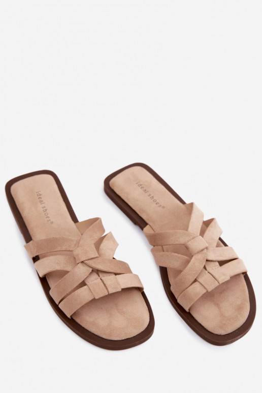 Chaussons pour femmes avec brides en daim synthétique couleur sable Calvia