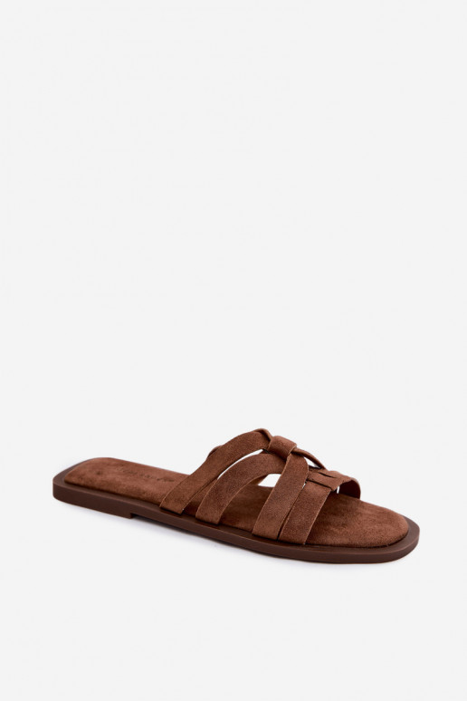 Chaussons Appartement pour femmes avec des bandes Imitacja en daimu marron Calvia