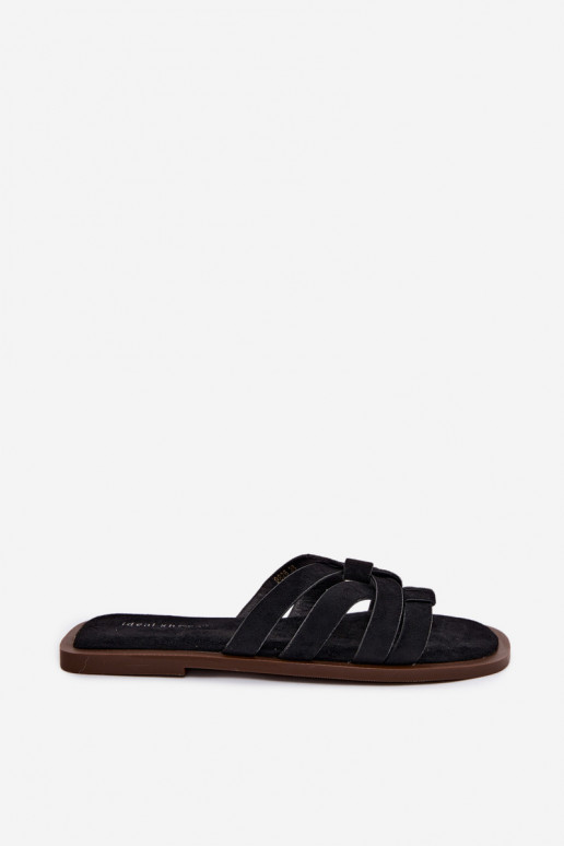 Dames slippers met banden van faux suede in zwart Calvia