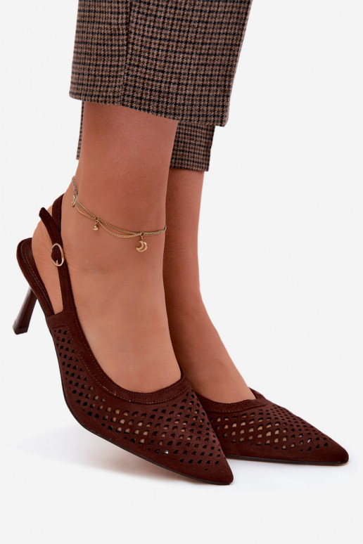 Durchbrochene Sandalen Feminin mit dünnen AbsätzenImitacji aus INildlederu CzekoladoZue Velvia