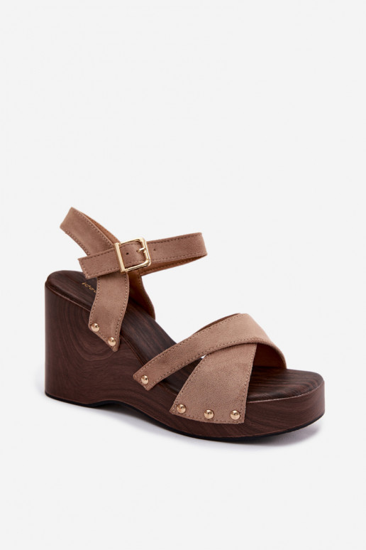 Dames sandalen met platform Ze gouden kleurmi Studs beige Velvra