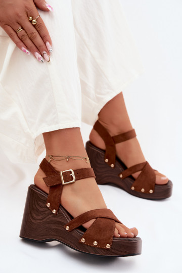 Dames sandalen met platform Ze gouden kleurmi Studs bruine kleur Velvra