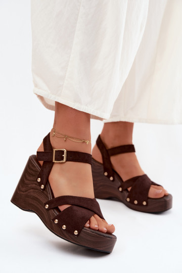 Dames sandalen met platform Ze gouden kleurmi Studs CzekoladoIne Velvra 2