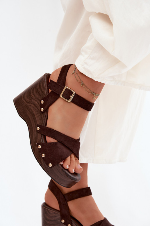 Dames sandalen met platform Ze gouden kleurmi Studs CzekoladoIne Velvra