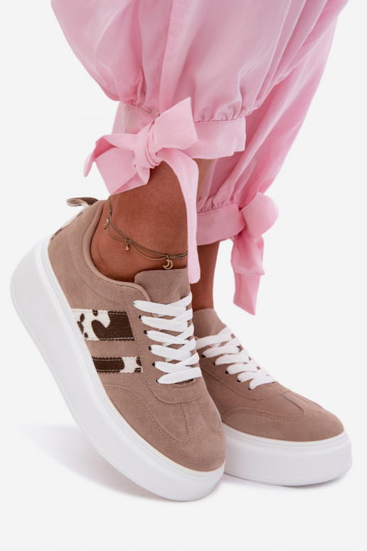 Sneakers model schoenen Dames met platformImitacji van suèdeu Łaty beige Averin